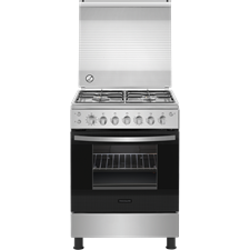 60cm 4-burner gas cooking range with 1 cooking level & 72L self-cleaning oven - Stainless steel